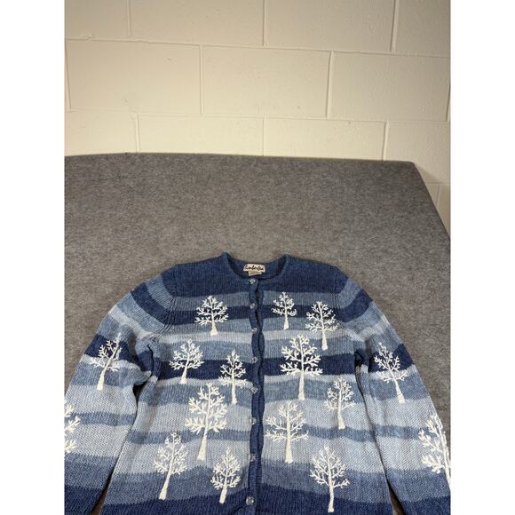 Vintage Timberlea Cardigan Womens L Striped Knit Winter Trees Cozy Warm Sweater - Picture 2 of 5